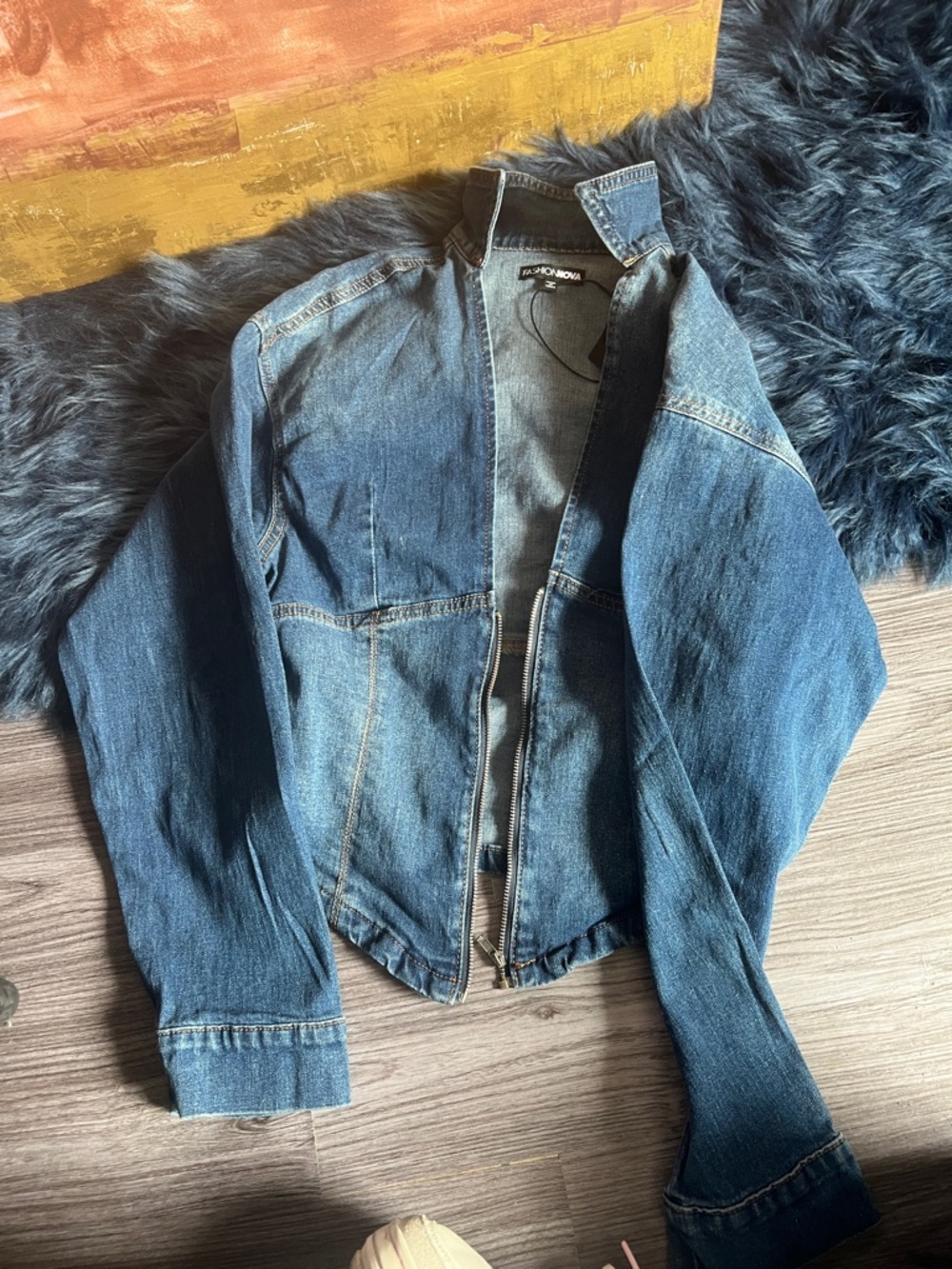 Fashion Nova Blue Denim Zip Jacket